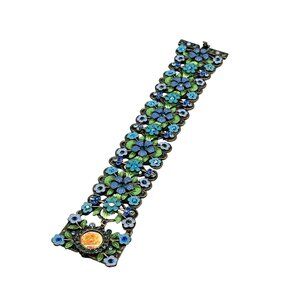 Wide Blue Enamel Flowers Bracelet Unsigned MX Michael Morrison Designer Jewelry